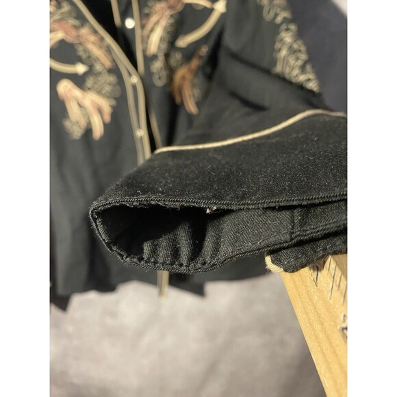 Scully Women's Western Pearl Snap Shirt Black Embroidered Horses Stars M - Picture 6 of 10